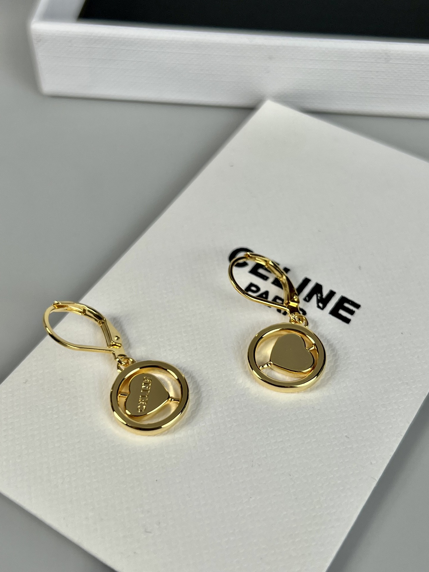 Celine Rotating Heart in Circle Drop Earrings earrings Gold-tone metal One Size