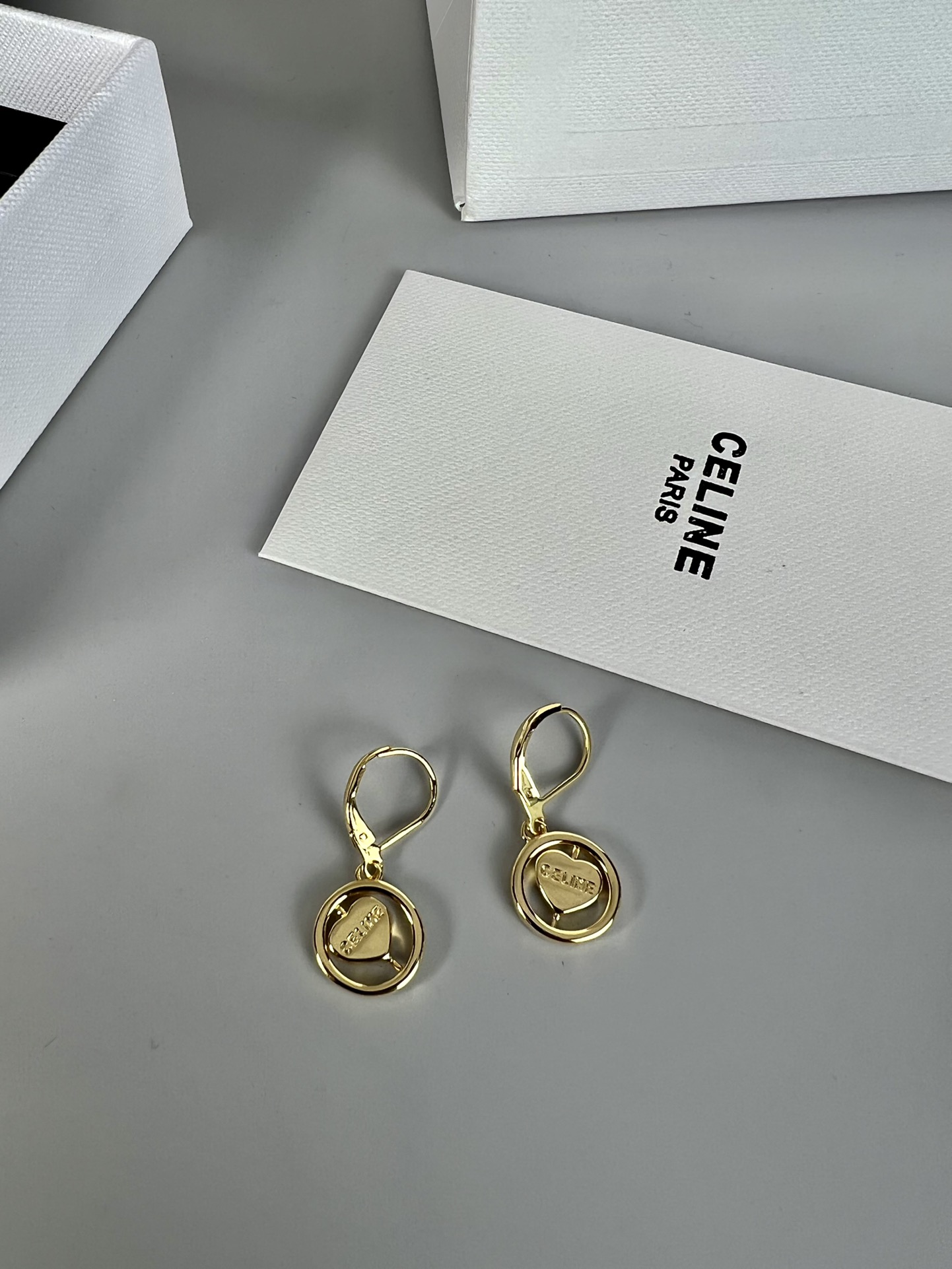 Celine Rotating Heart in Circle Drop Earrings earrings Gold-tone metal One Size