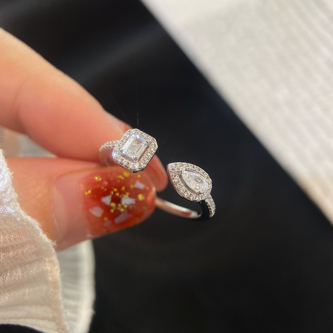 Messika My Twin ring white gold with clear diamonds adjustable open band