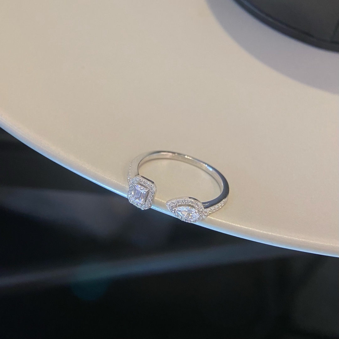 Messika My Twin ring white gold with clear diamonds adjustable open band
