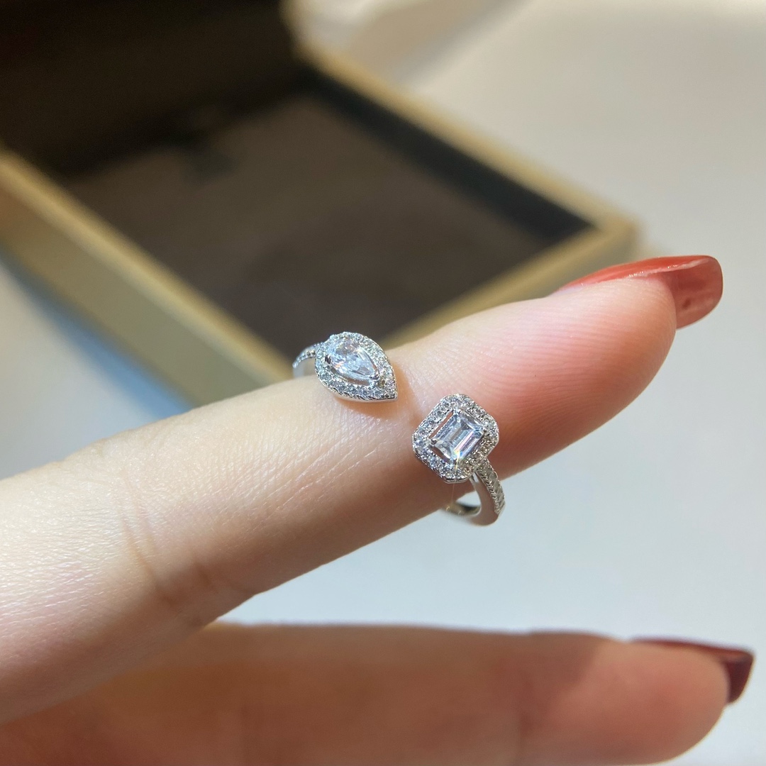 Messika My Twin ring white gold with clear diamonds adjustable open band