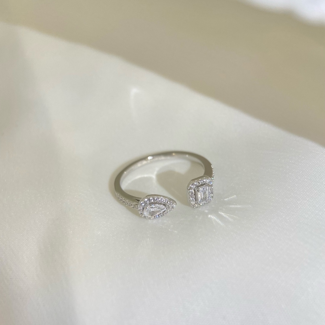 Messika My Twin ring white gold with clear diamonds adjustable open band