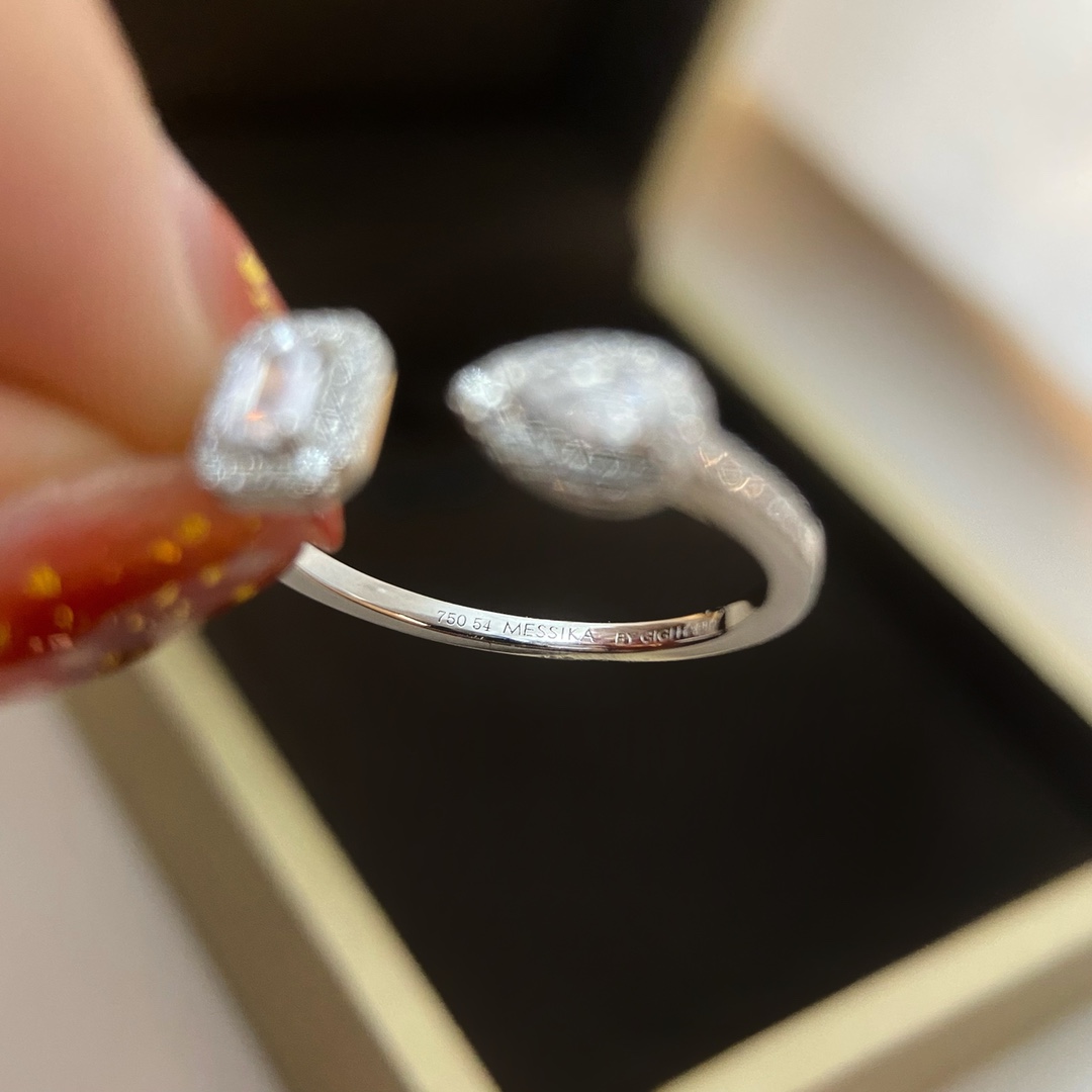 Messika My Twin ring white gold with clear diamonds adjustable open band