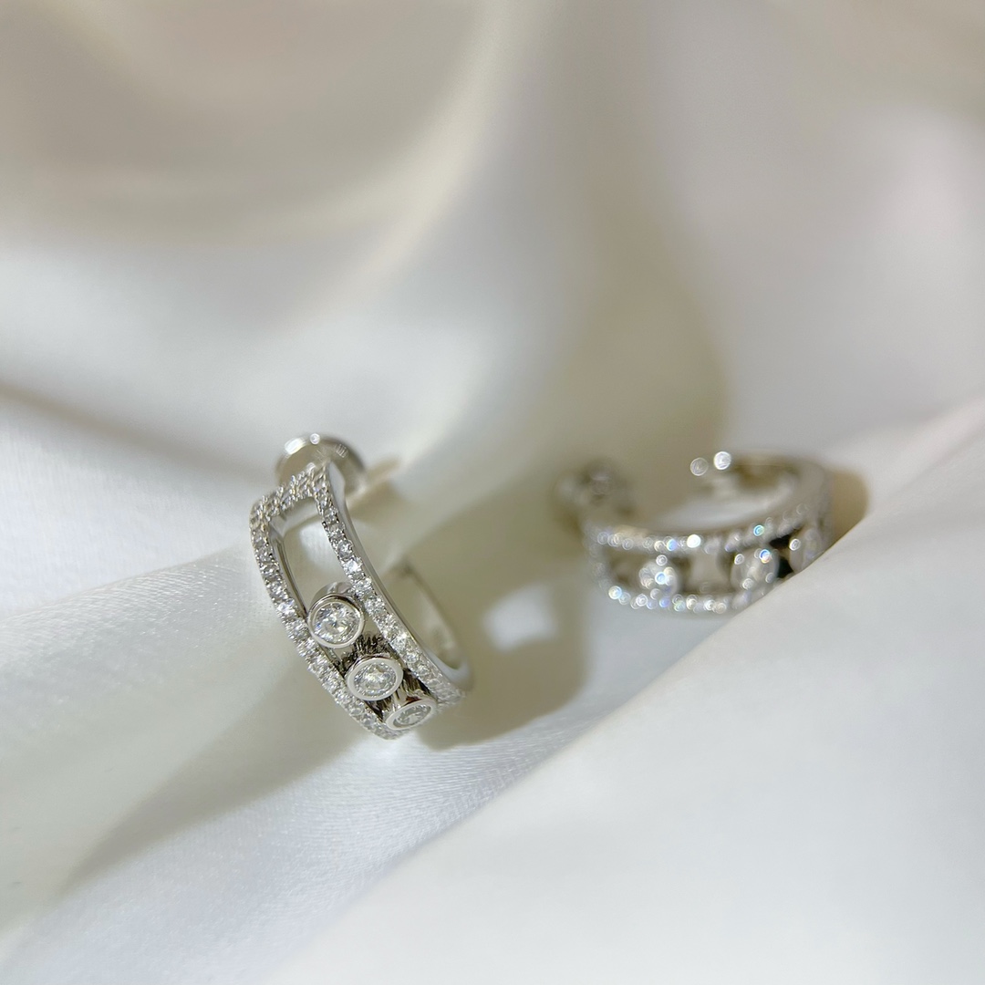 Messika Move Uno earrings silver-toned white metal with clear diamond stones 15mm hoop diameter