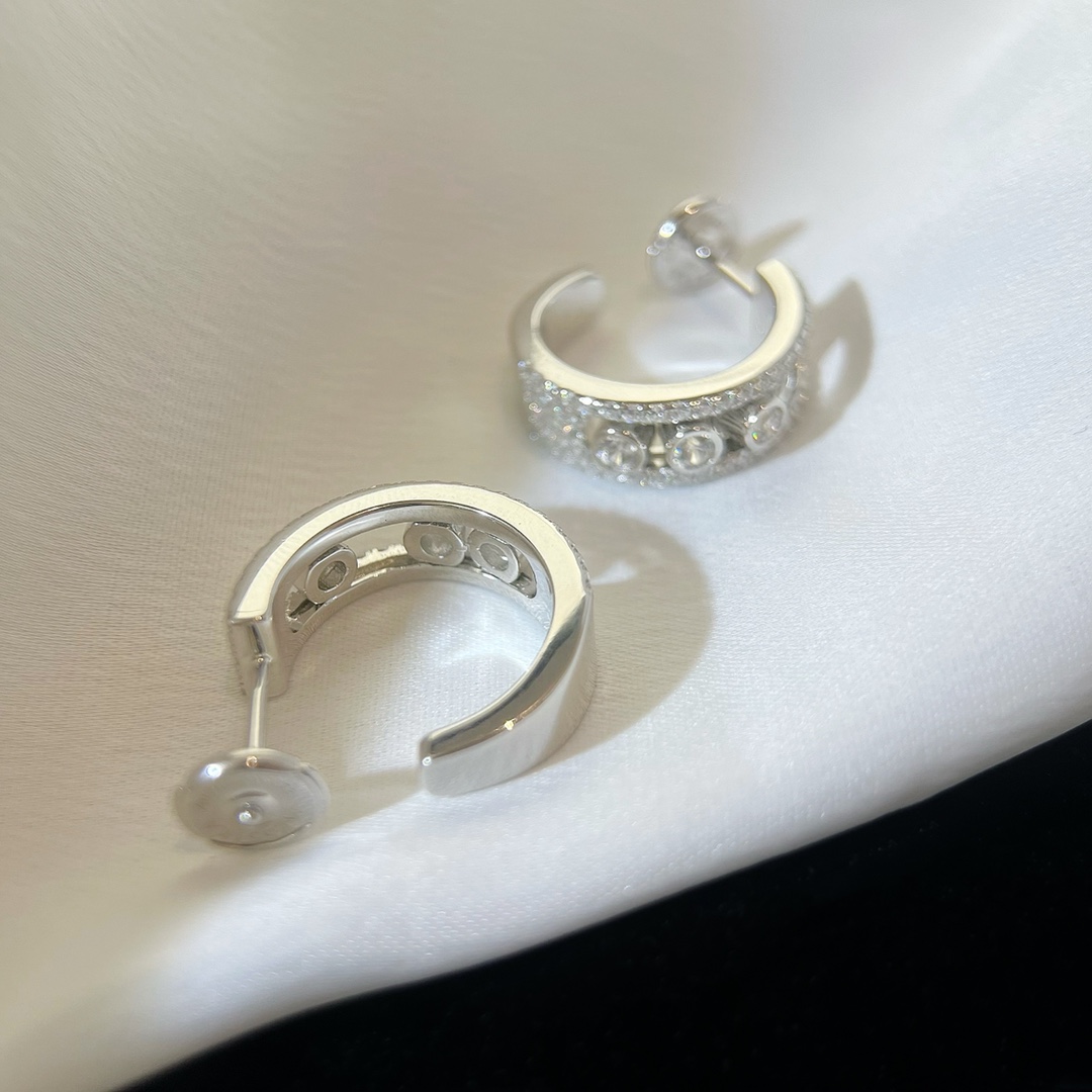 Messika Move Uno earrings silver-toned white metal with clear diamond stones 15mm hoop diameter