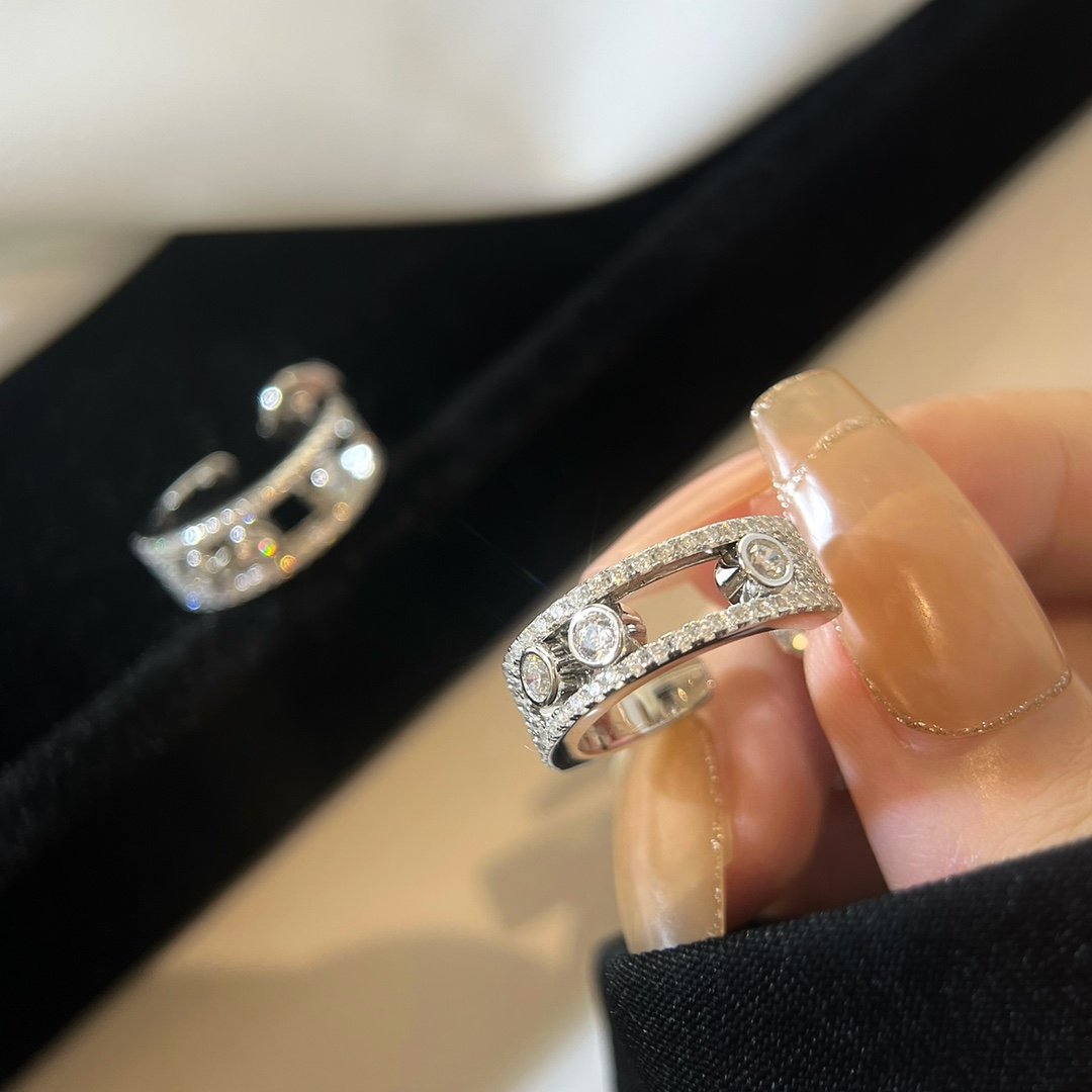 Messika Move Uno earrings silver-toned white metal with clear diamond stones 15mm hoop diameter