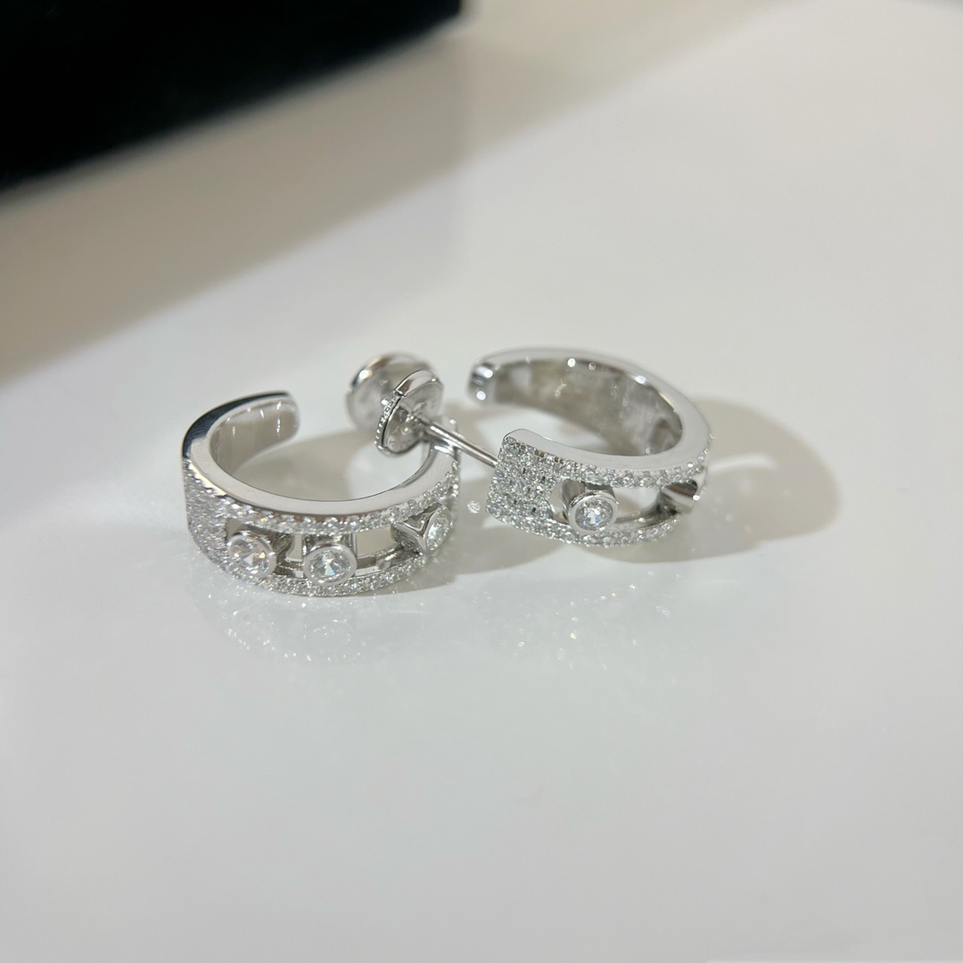 Messika Move Uno earrings silver-toned white metal with clear diamond stones 15mm hoop diameter