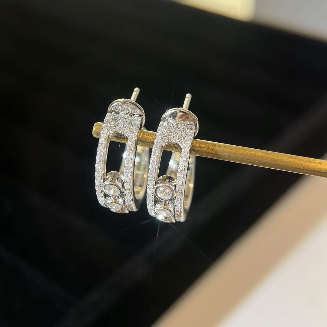 Messika Move Uno earrings silver-toned white metal with clear diamond stones 15mm hoop diameter