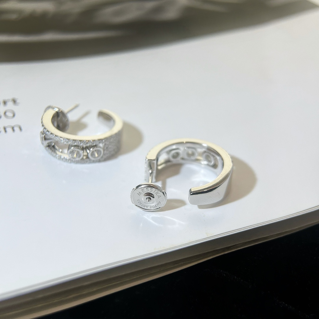 Messika Move Uno earrings silver-toned white metal with clear diamond stones 15mm hoop diameter