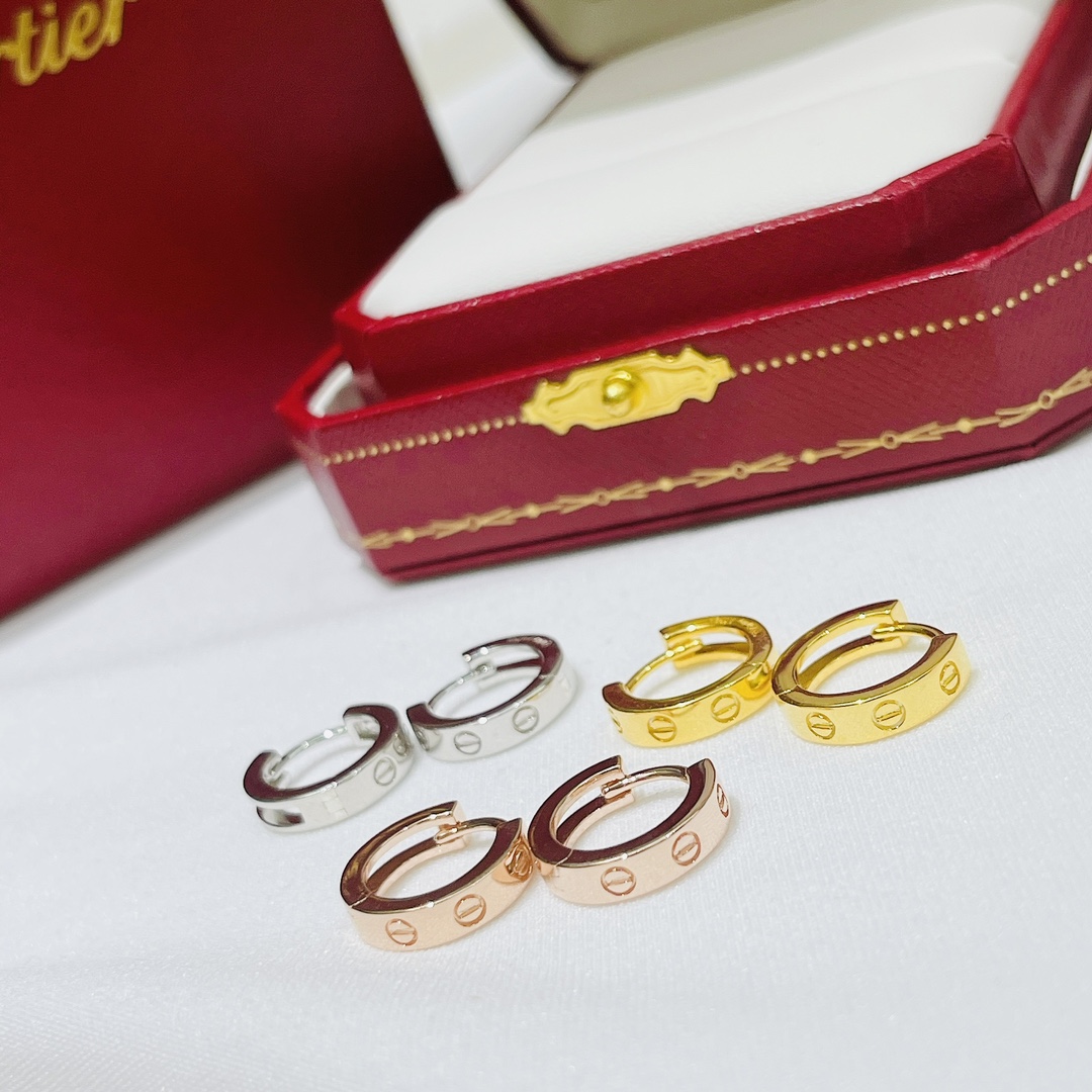 Cartier Love earrings 18k white gold 18k yellow gold 18k rose gold no gemstones 13mm hoop diameter