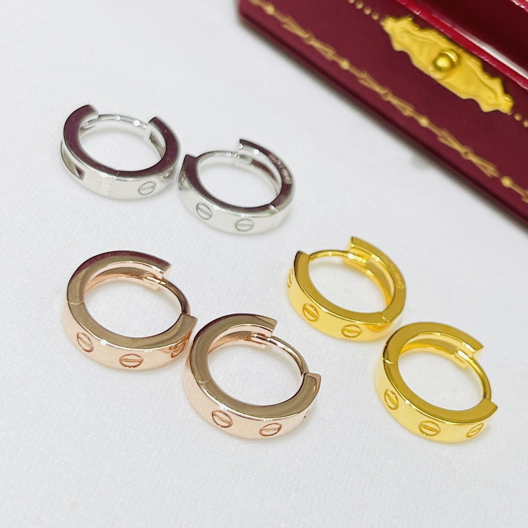 Cartier Love earrings 18k white gold 18k yellow gold 18k rose gold no gemstones 13mm hoop diameter