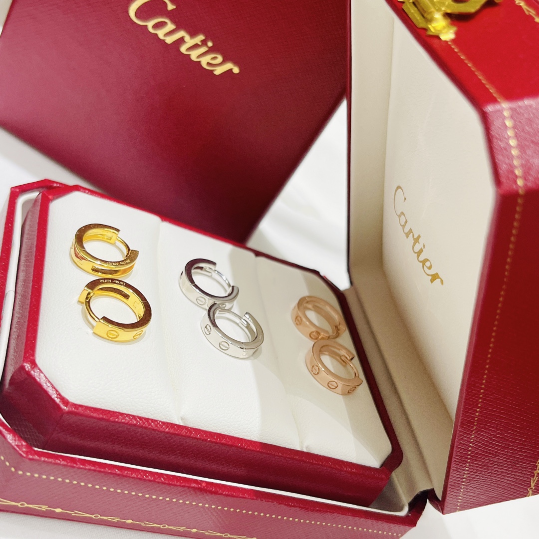 Cartier Love earrings 18k white gold 18k yellow gold 18k rose gold no gemstones 13mm hoop diameter