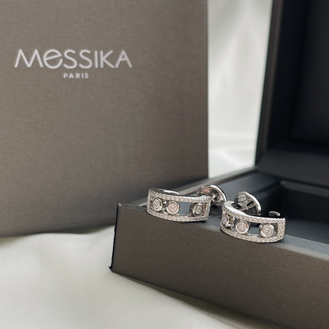 Messika Move Classique earrings rose gold with clear diamonds 1 5cm hoop diameter