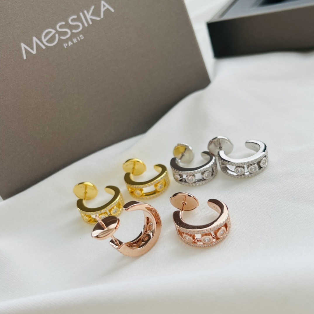 Messika Move Classique earrings rose gold with clear diamonds 1 5cm hoop diameter