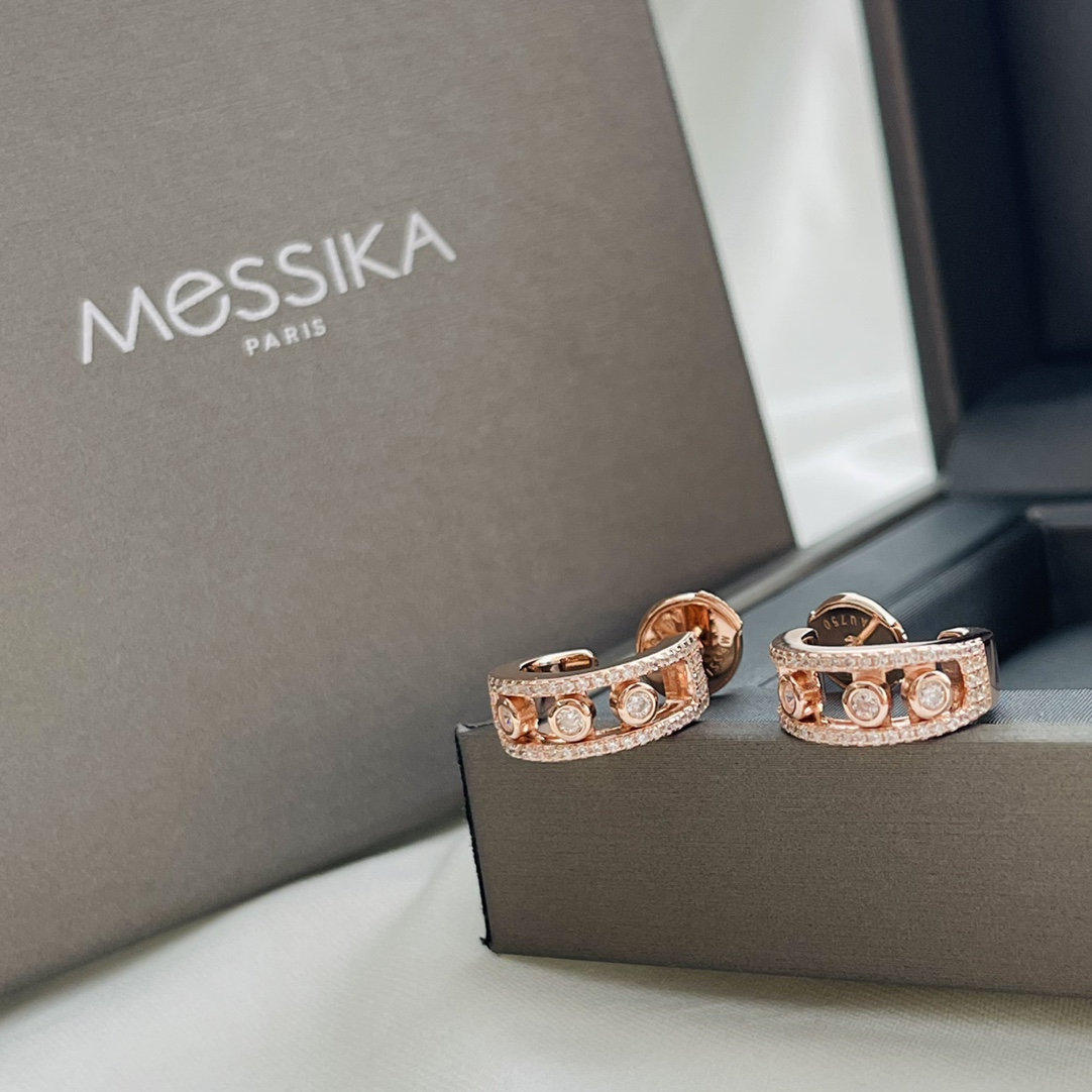Messika Move Classique earrings rose gold with clear diamonds 1 5cm hoop diameter