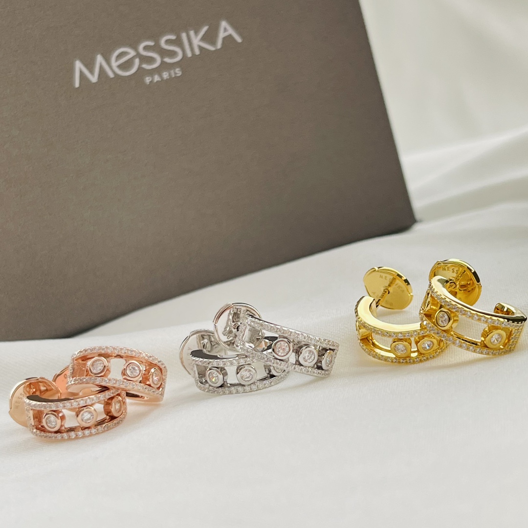Messika Move Classique earrings rose gold with clear diamonds 1 5cm hoop diameter