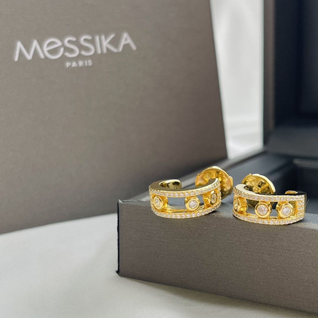 Messika Move Classique earrings rose gold with clear diamonds 1 5cm hoop diameter