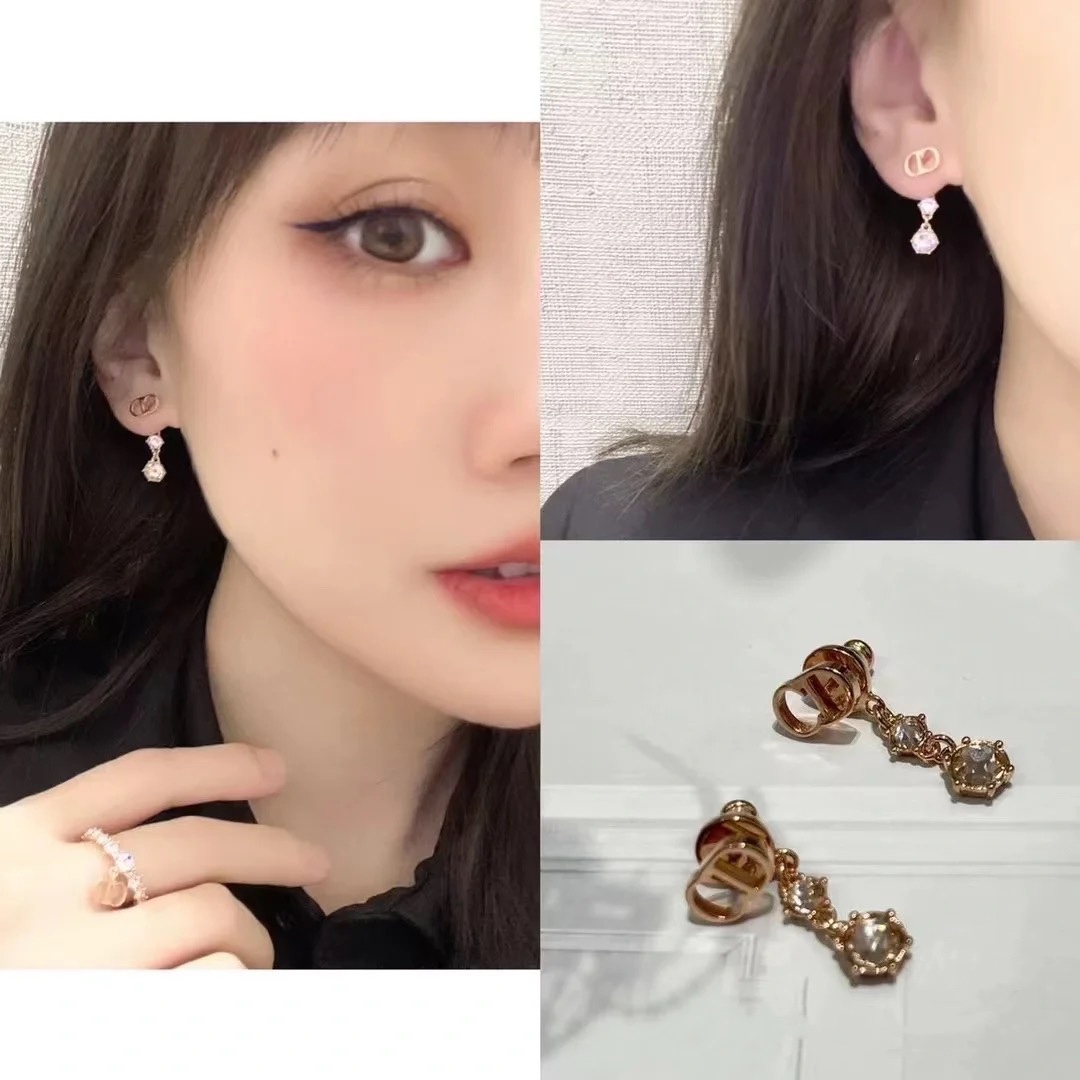 Dior CD Logo Crystal Drop Earrings earrings gold-tone metal with clear faceted crystals 2 2cm drop length