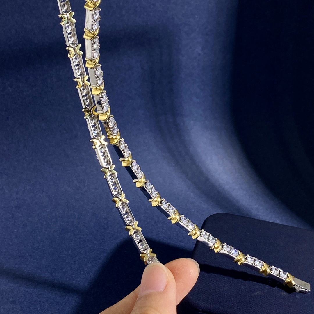 Tiffany X Link necklace Two-tone sterling silver and gold-plated metal with clear round-cut cubic zirconia stones 18 inches