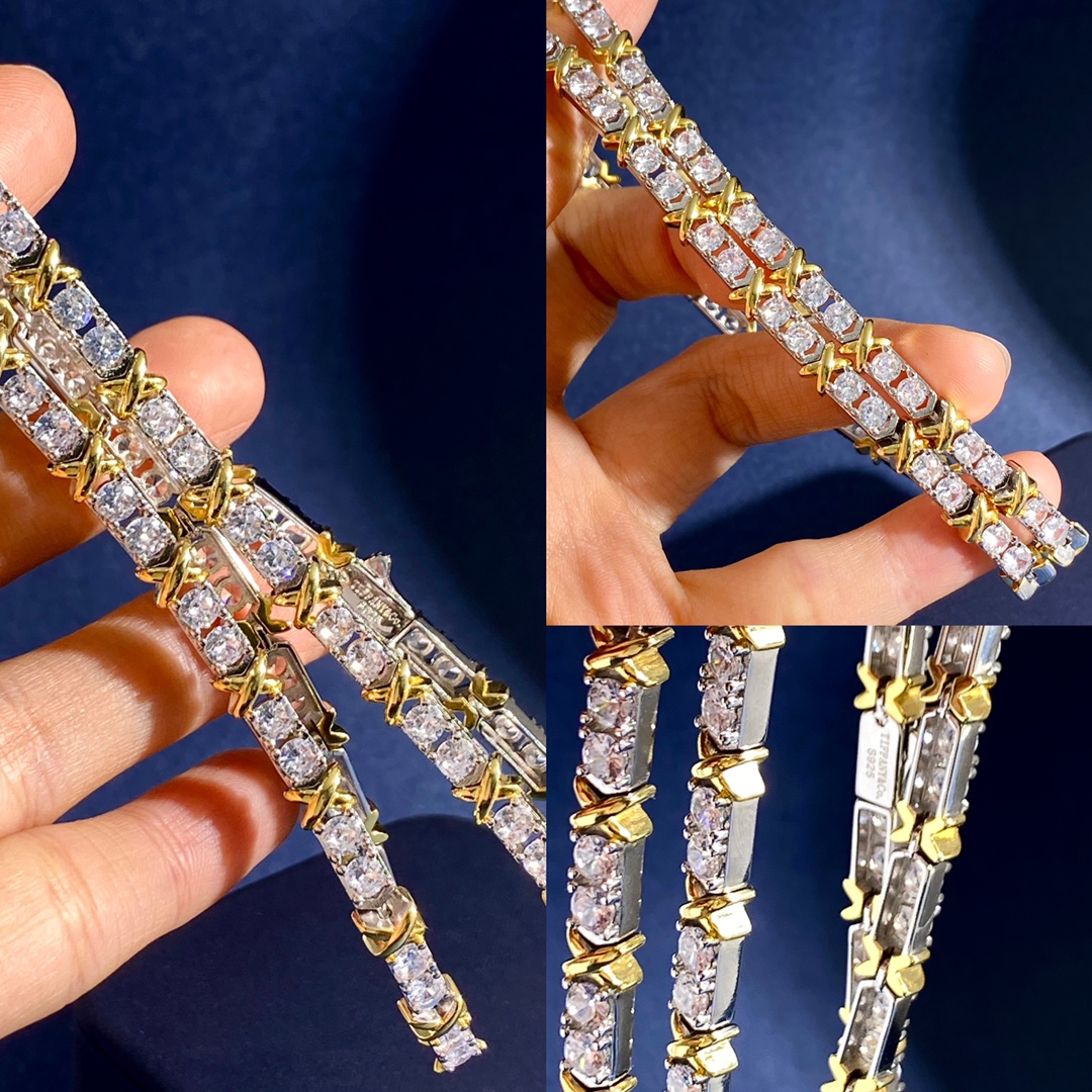 Tiffany X Link necklace Two-tone sterling silver and gold-plated metal with clear round-cut cubic zirconia stones 18 inches