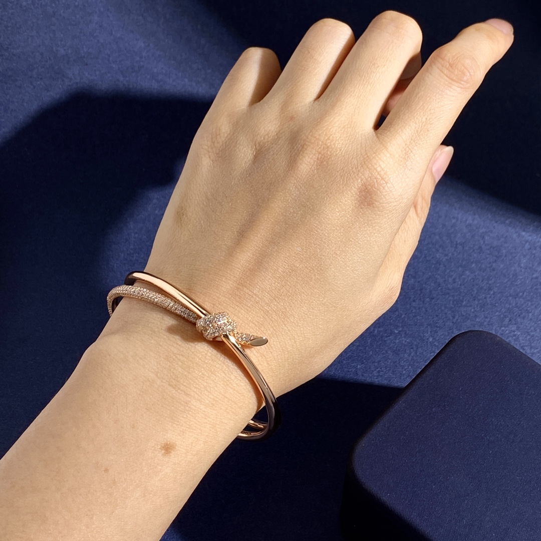 Tiffany Knot bracelet Rose gold with pave-set clear diamonds 17cm inner circumference