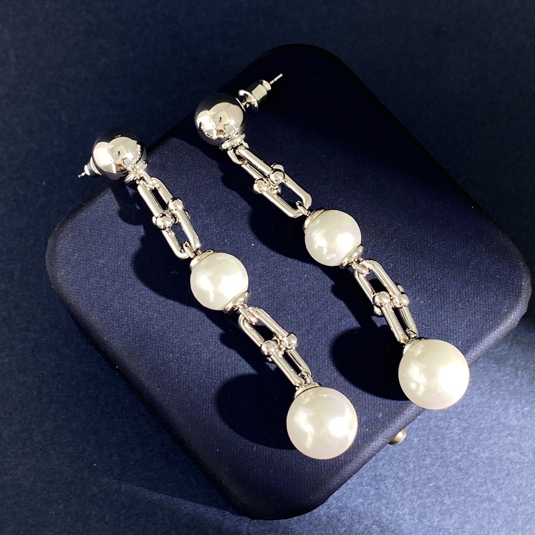 Tiffany HardWear earrings gold silver metal white pearl 6cm