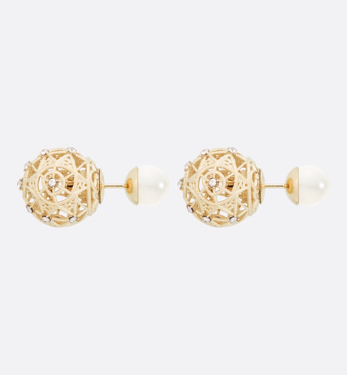 Dior Dior Tribales earrings Gold-tone metal with white resin pearls and clear crystal accents One Size