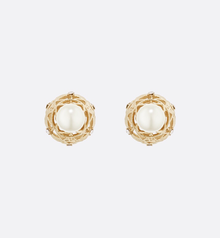 Dior Dior Tribales earrings Gold-tone metal with white resin pearls and clear crystal accents One Size