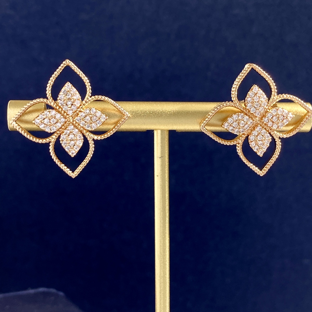 Roberto Coin Orecchini Love in Verona Oro giallo con pavé di diamanti trasparenti 2 5 cm