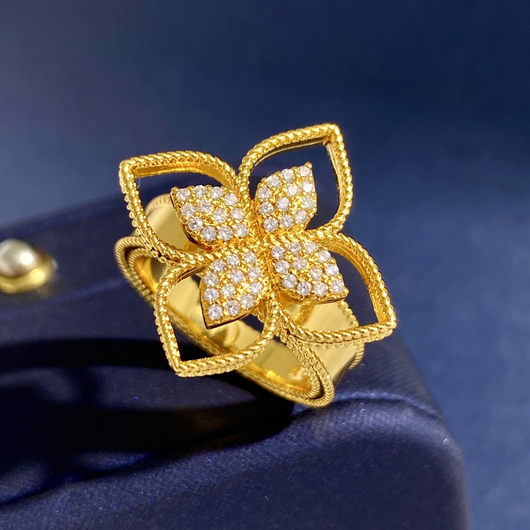 Roberto Coin Love in Verona Flower ring 18K rose gold with pave set white diamonds US 7