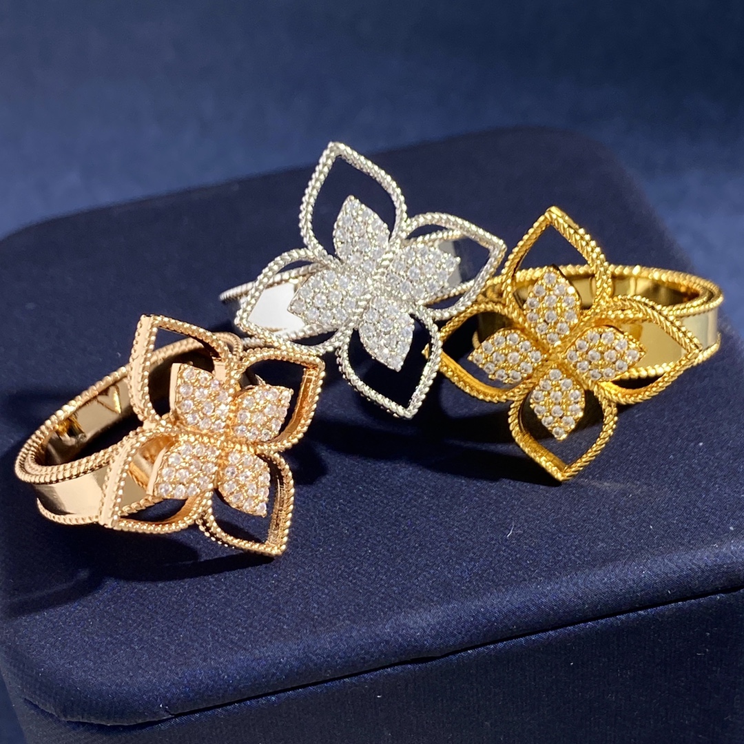 Roberto Coin Love in Verona Flower ring 18K rose gold with pave set white diamonds US 7