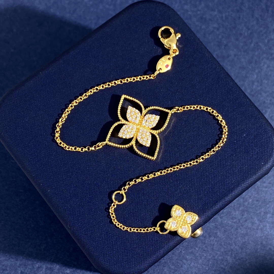 Roberto Coin Love in Verona bracelet 18k yellow gold with pave white diamonds 18cm with 2cm extender