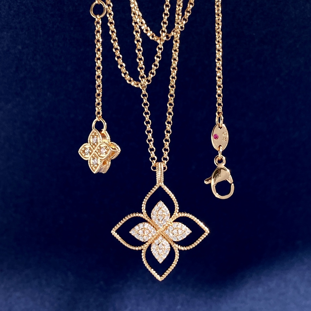 Colar Roberto Coin Princess Flower Ouro amarelo com pavimentação de diamantes brancos ouro rosa com pavimentação de diamantes brancos ouro branco com pavimentação de diamantes brancos 18 polegadas