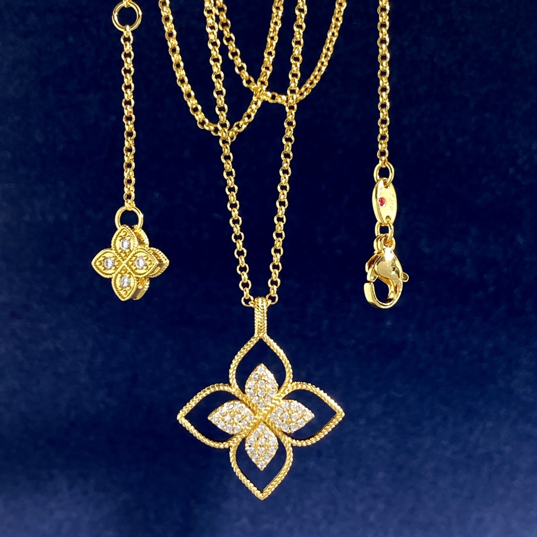 Colar Roberto Coin Princess Flower Ouro amarelo com pavimentação de diamantes brancos ouro rosa com pavimentação de diamantes brancos ouro branco com pavimentação de diamantes brancos 18 polegadas