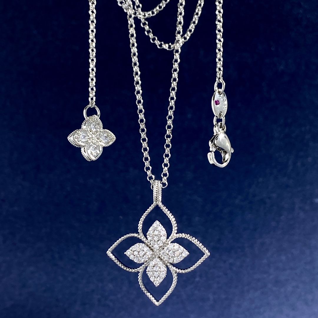 Colar Roberto Coin Princess Flower Ouro amarelo com pavimentação de diamantes brancos ouro rosa com pavimentação de diamantes brancos ouro branco com pavimentação de diamantes brancos 18 polegadas