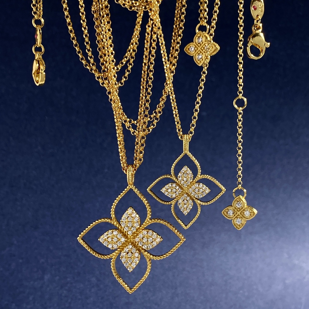 Colar Roberto Coin Princess Flower Ouro amarelo com pavimentação de diamantes brancos ouro rosa com pavimentação de diamantes brancos ouro branco com pavimentação de diamantes brancos 18 polegadas