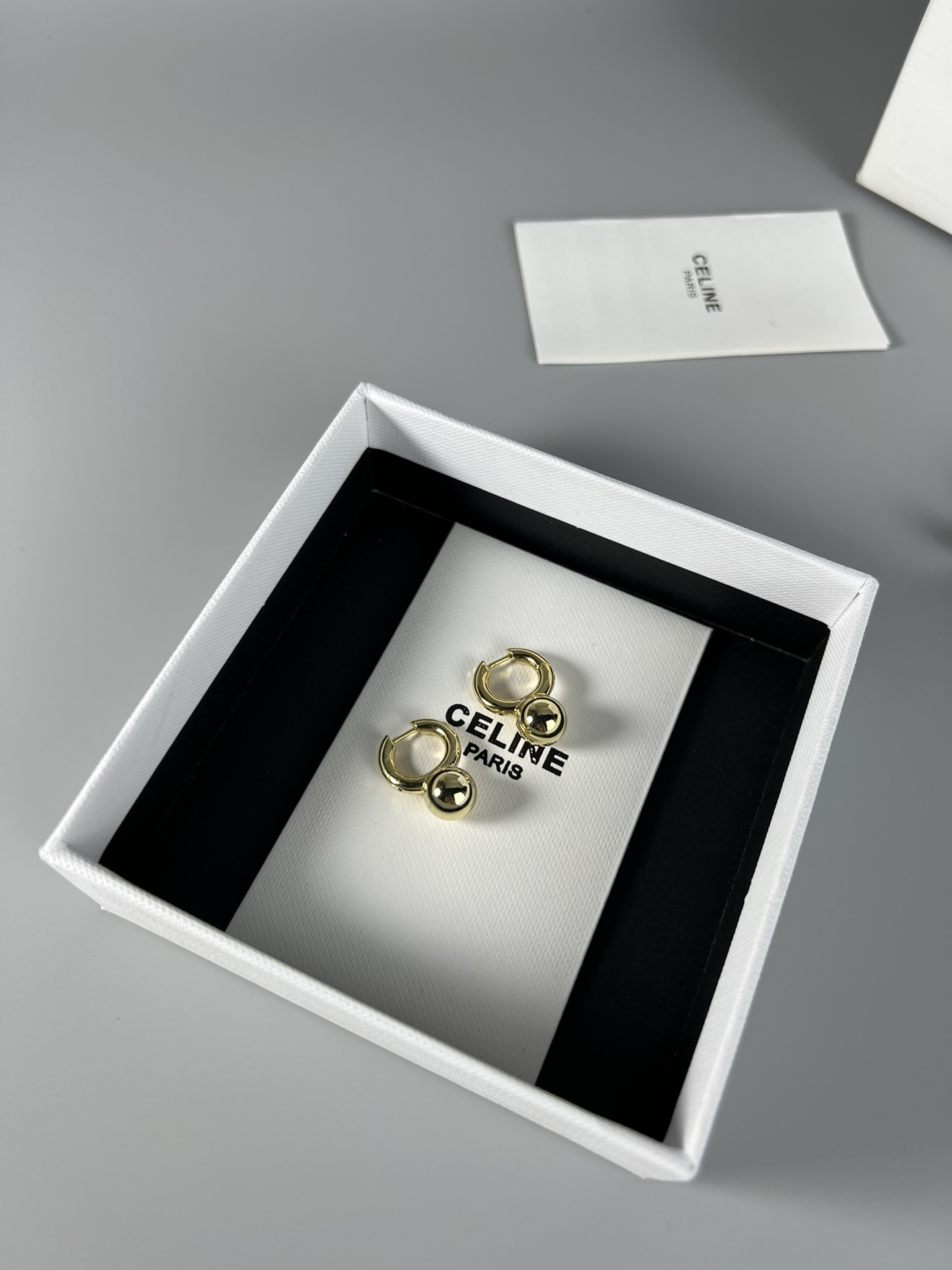 Celine Sphere Detail Small Hoop Earrings earrings gold-tone metal no accent stones 1 2cm hoop diameter