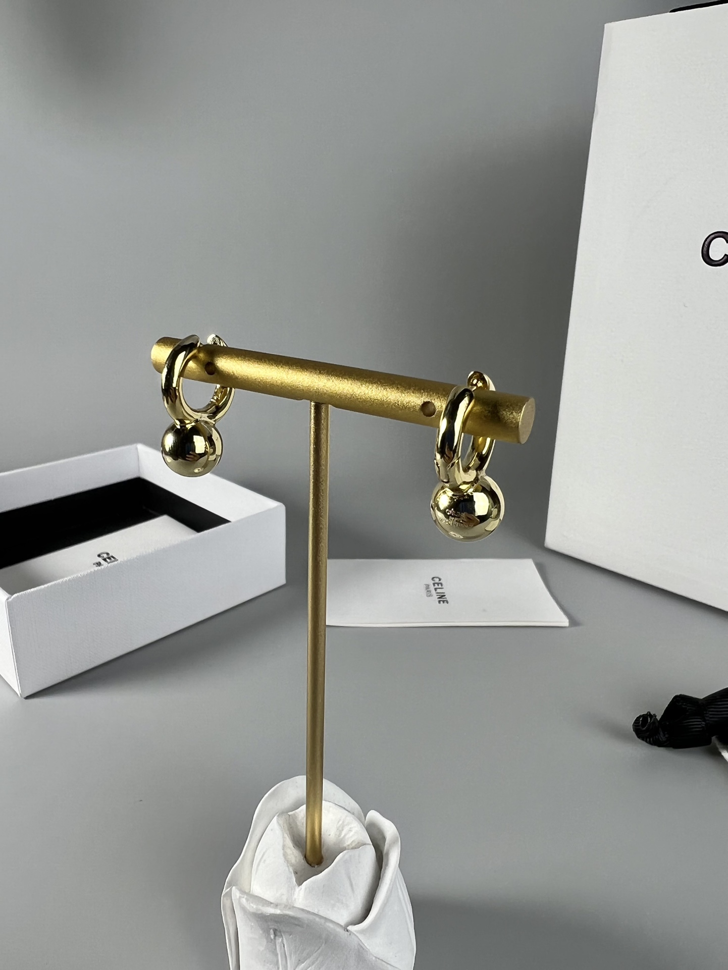 Celine Sphere Detail Small Hoop Earrings earrings gold-tone metal no accent stones 1 2cm hoop diameter
