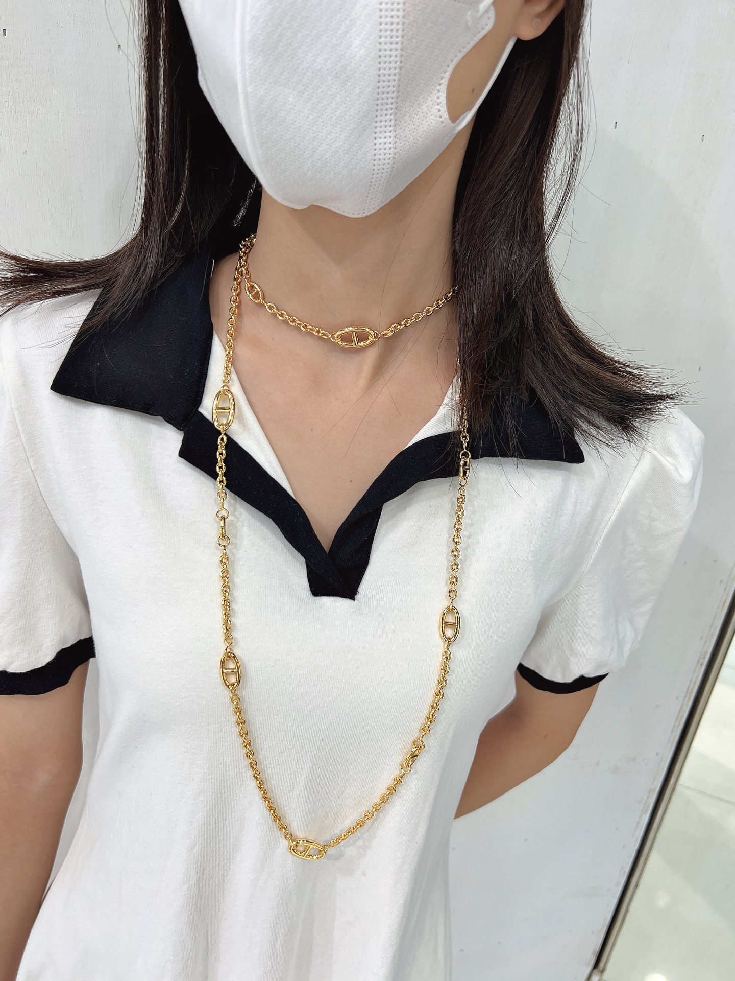Collier Hermes Chaine d Ancre métal doré 120cm