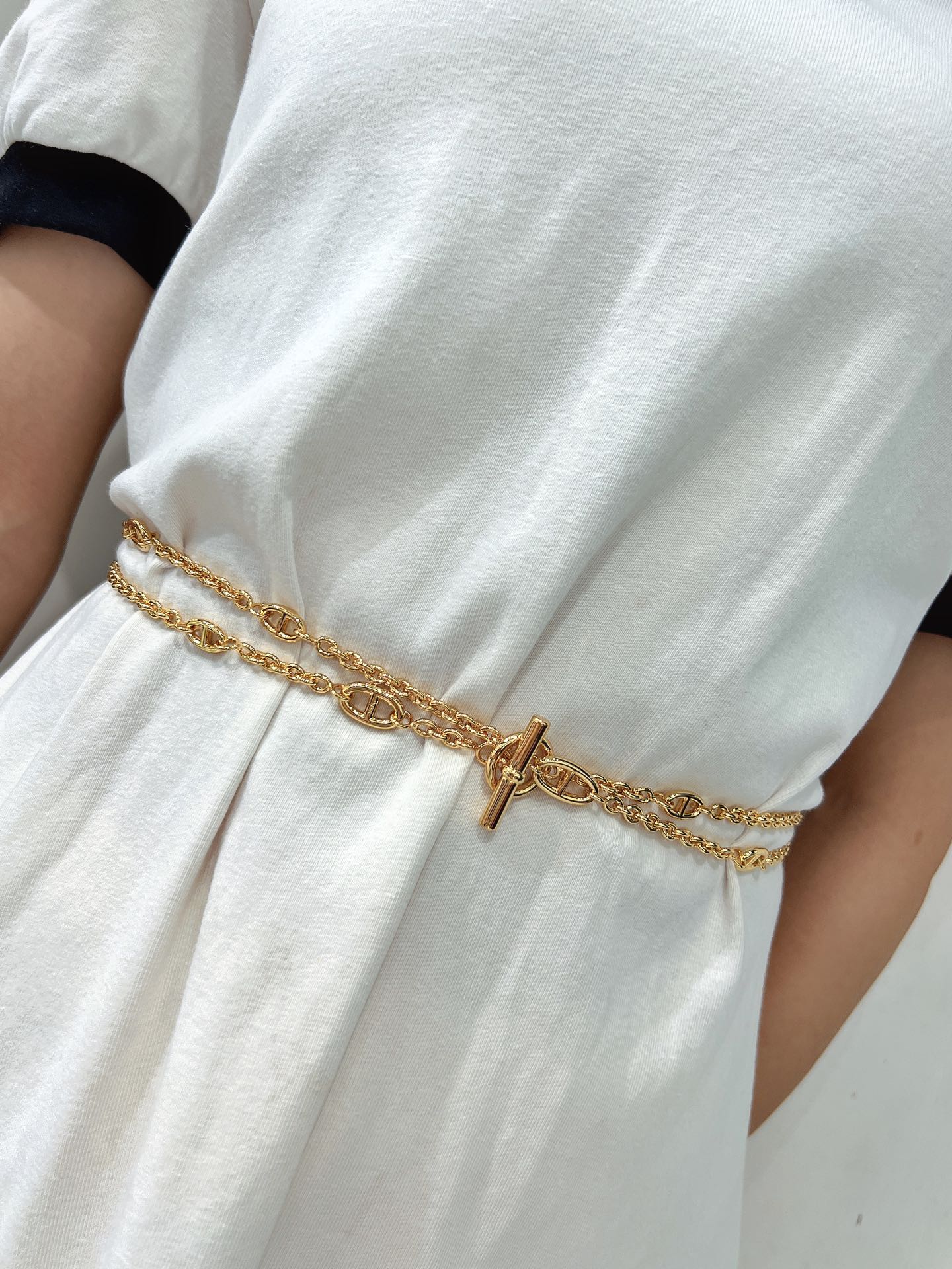 Collier Hermes Chaine d Ancre métal doré 120cm
