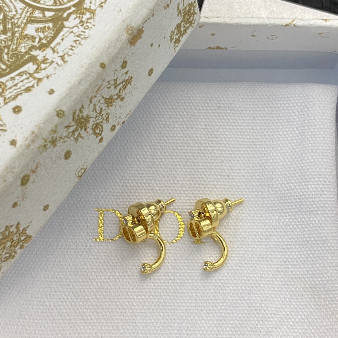 Dior Petit CD earrings Gold-tone metal with clear crystal accents One Size