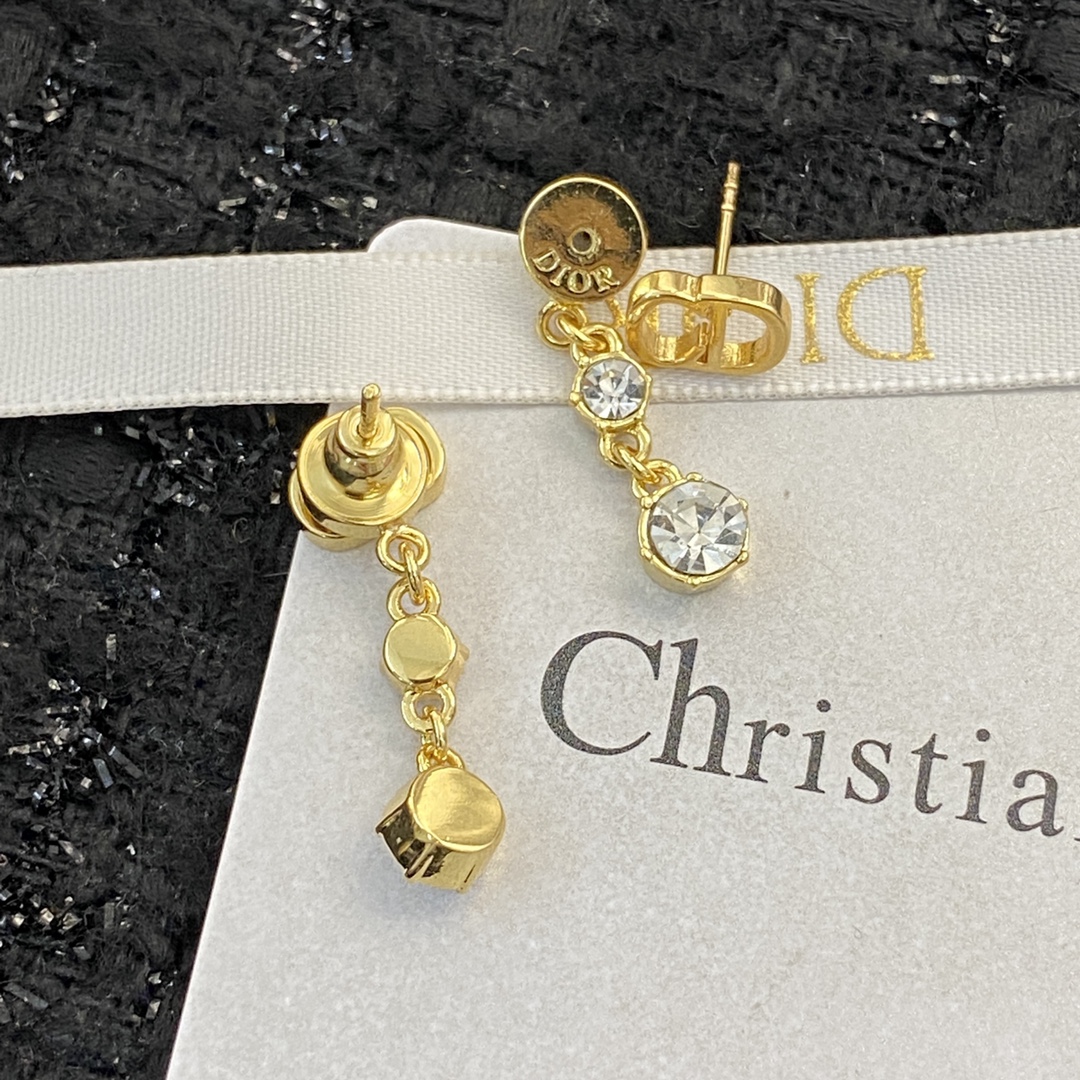 Dior CD Logo Crystal Drop Earrings earrings gold-tone metal with clear faceted crystals 2 2cm drop length