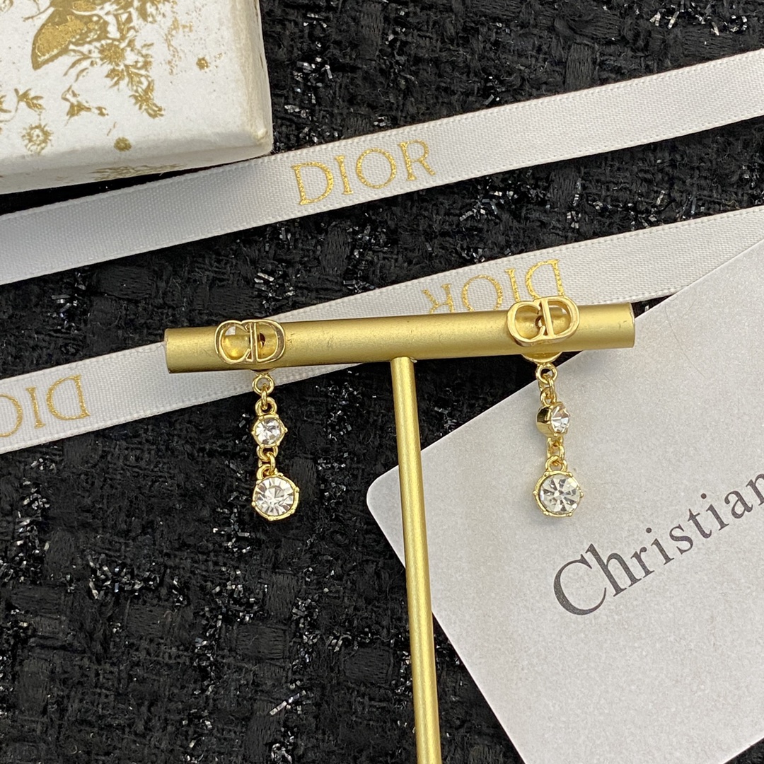 Dior CD Logo Crystal Drop Earrings earrings gold-tone metal with clear faceted crystals 2 2cm drop length