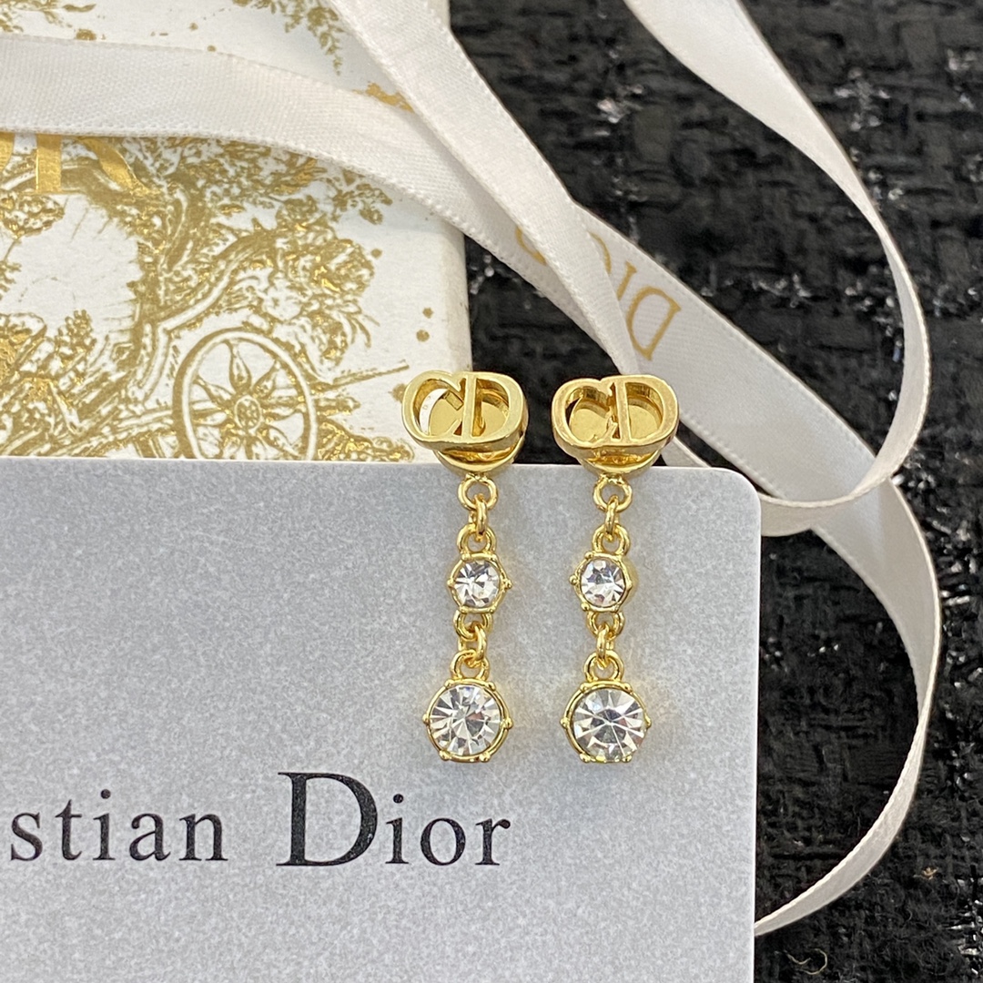 Dior CD Logo Crystal Drop Earrings earrings gold-tone metal with clear faceted crystals 2 2cm drop length