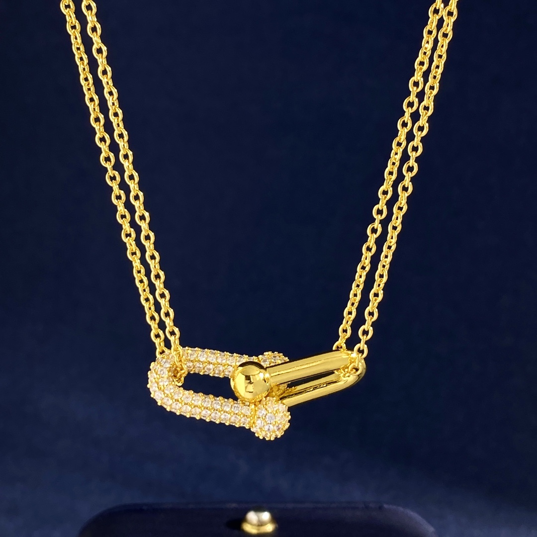 Tiffany HardWear Double Link Pave Pendant necklace Available in 18k yellow gold with clear pave diamonds 18k rose gold with clear pave diamonds and sterling silver with clear pave diamonds 18 inches