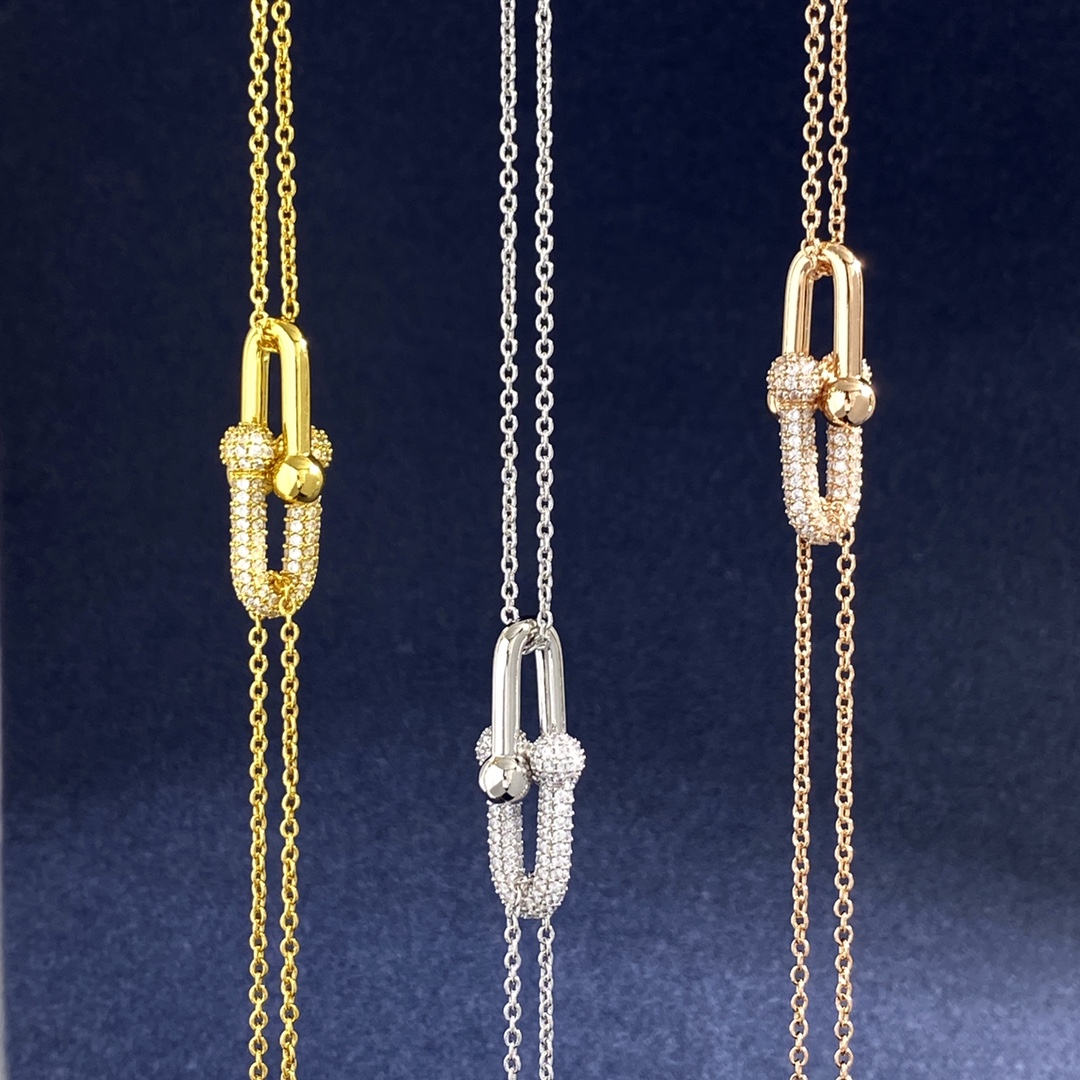 Tiffany HardWear Double Link Pave Pendant necklace Available in 18k yellow gold with clear pave diamonds 18k rose gold with clear pave diamonds and sterling silver with clear pave diamonds 18 inches