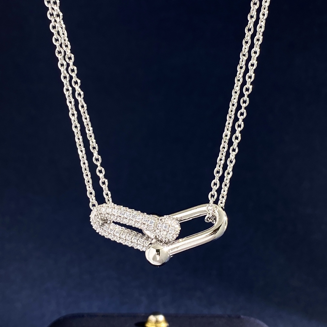 Tiffany HardWear Double Link Pave Pendant necklace Available in 18k yellow gold with clear pave diamonds 18k rose gold with clear pave diamonds and sterling silver with clear pave diamonds 18 inches