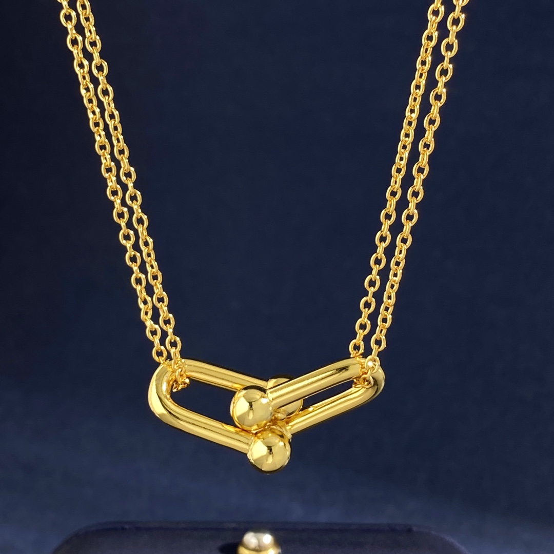 Tiffany HardWear Double Link Pendant necklace Rose gold Sterling silver Yellow gold 18 inch