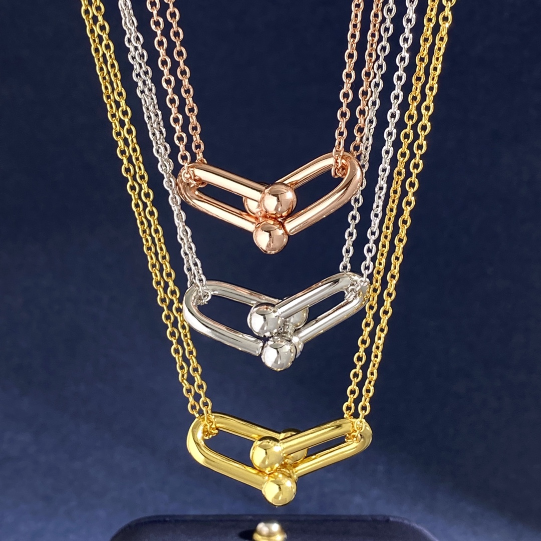 Tiffany HardWear Double Link Pendant necklace Rose gold Sterling silver Yellow gold 18 inch