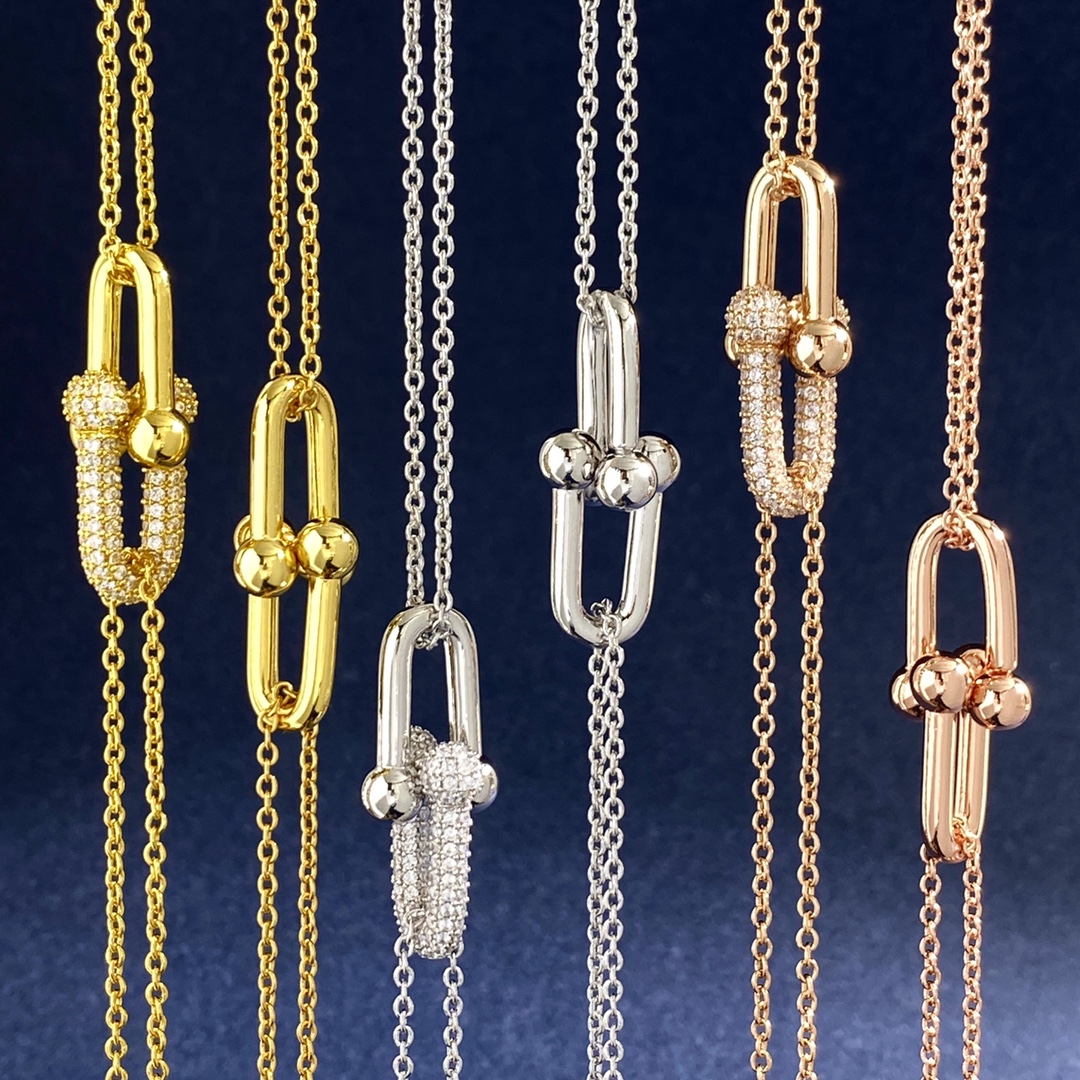 Tiffany HardWear Double Link Pendant necklace Rose gold Sterling silver Yellow gold 18 inch